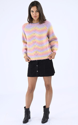 Pull col rond laine multicolore