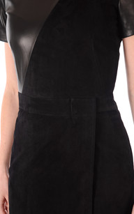 Robe cuir bi matiere noir La Canadienne La Canadienne Robes jupes Cuir Noir