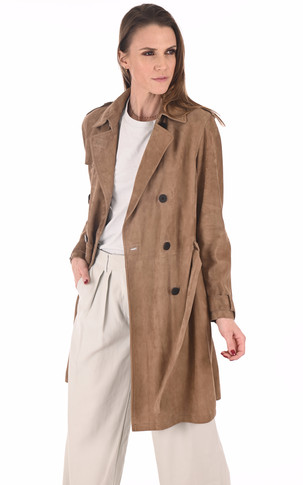 Trench cuir velours sable