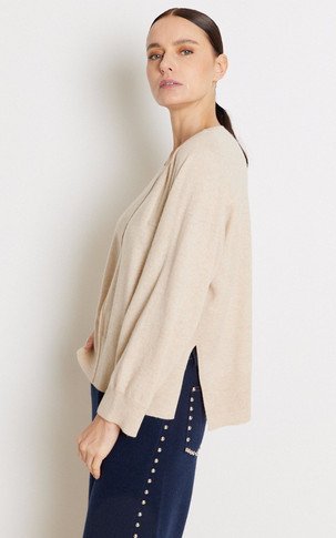 Pull col rond cachemire beige