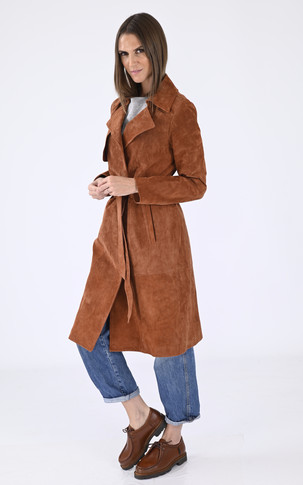 Trench cuir velours marron