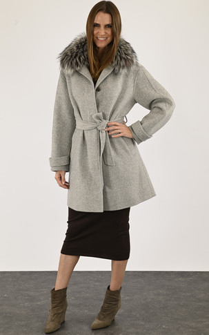 Manteau laine et renard gris