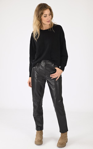 Pantalon cuir droit Aloma noir