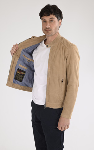 Blouson cuir velours Delf Navy beige