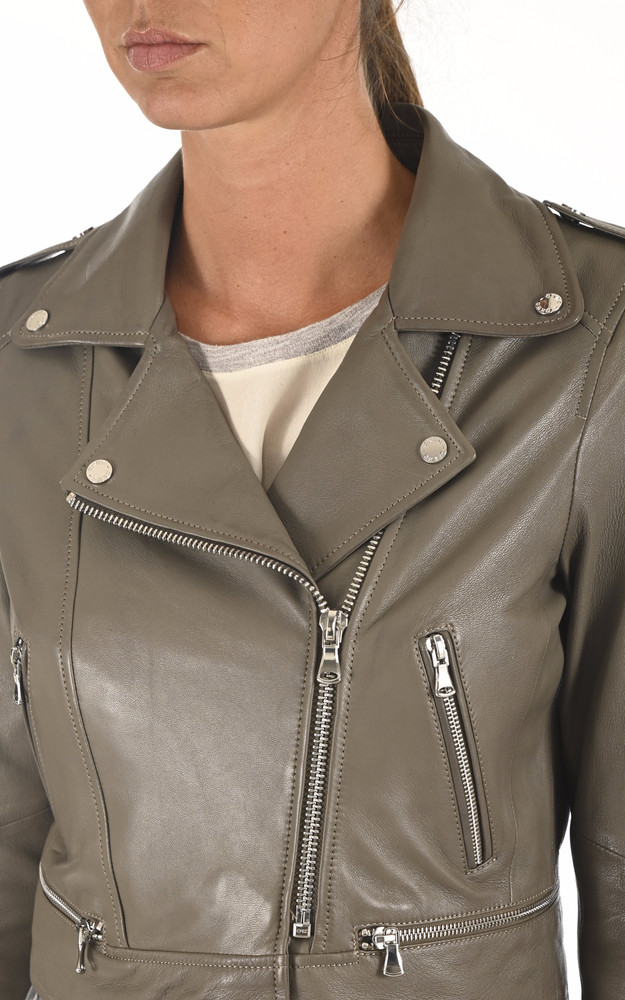 Blouson Yoko en cuir taupe Oakwood