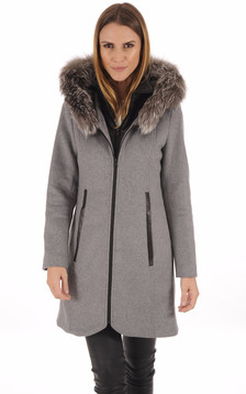 Manteau Laine et Fourrure Gris Manteau Laine et Fourrure Gris