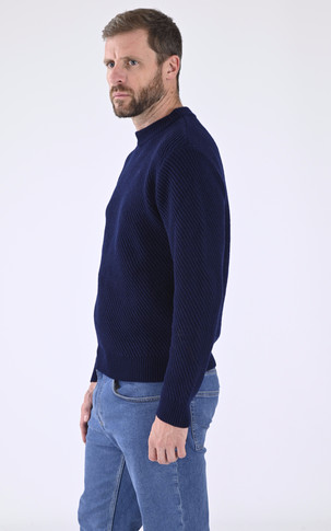 Pull col rond laine bleu