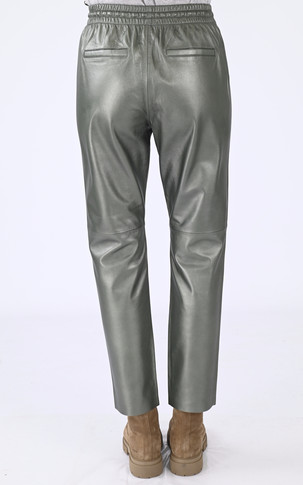 Pantalon jogpant cuir vert métal