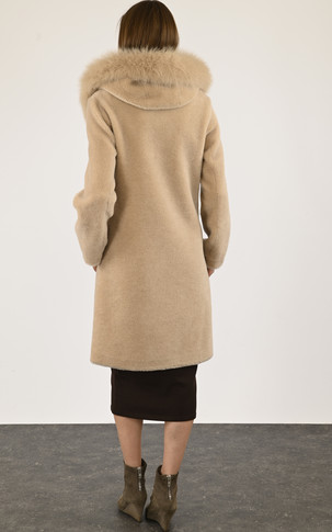 Manteau laine et renard camel