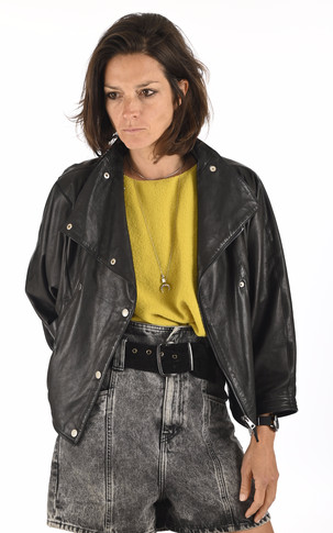 Blouson cuir noir bouton