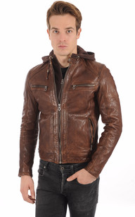 Veste cuir discount marron capuche homme