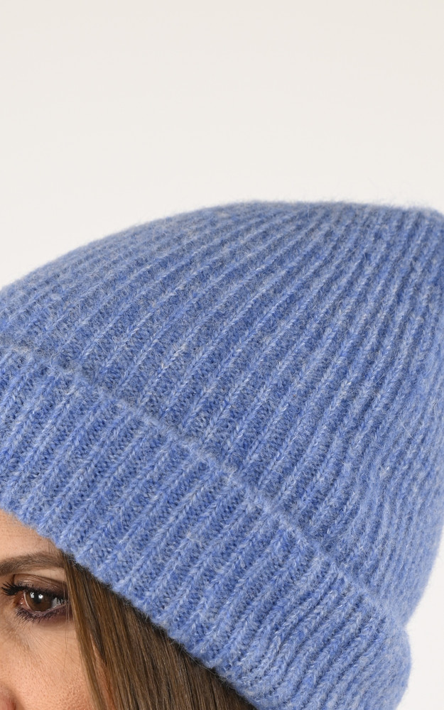 Bonnet alpaga et laine bleu jean Lea Clement