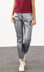 Pantalon jogpant cuir gris métallisé