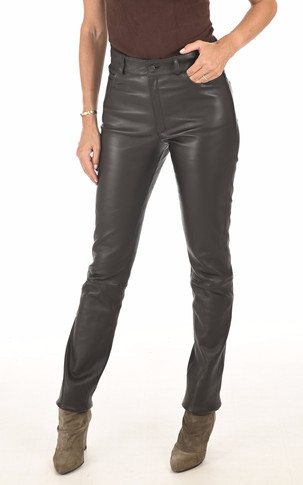 Pantalon cuir stretch marron foncé