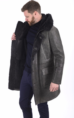 Manteau chic en laine d'agneau vieilli gris