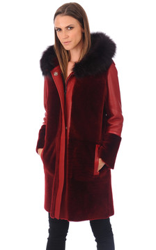 Manteau Peau Lainée bordé Fourrure Manteau Peau Lainée bordé Fourrure