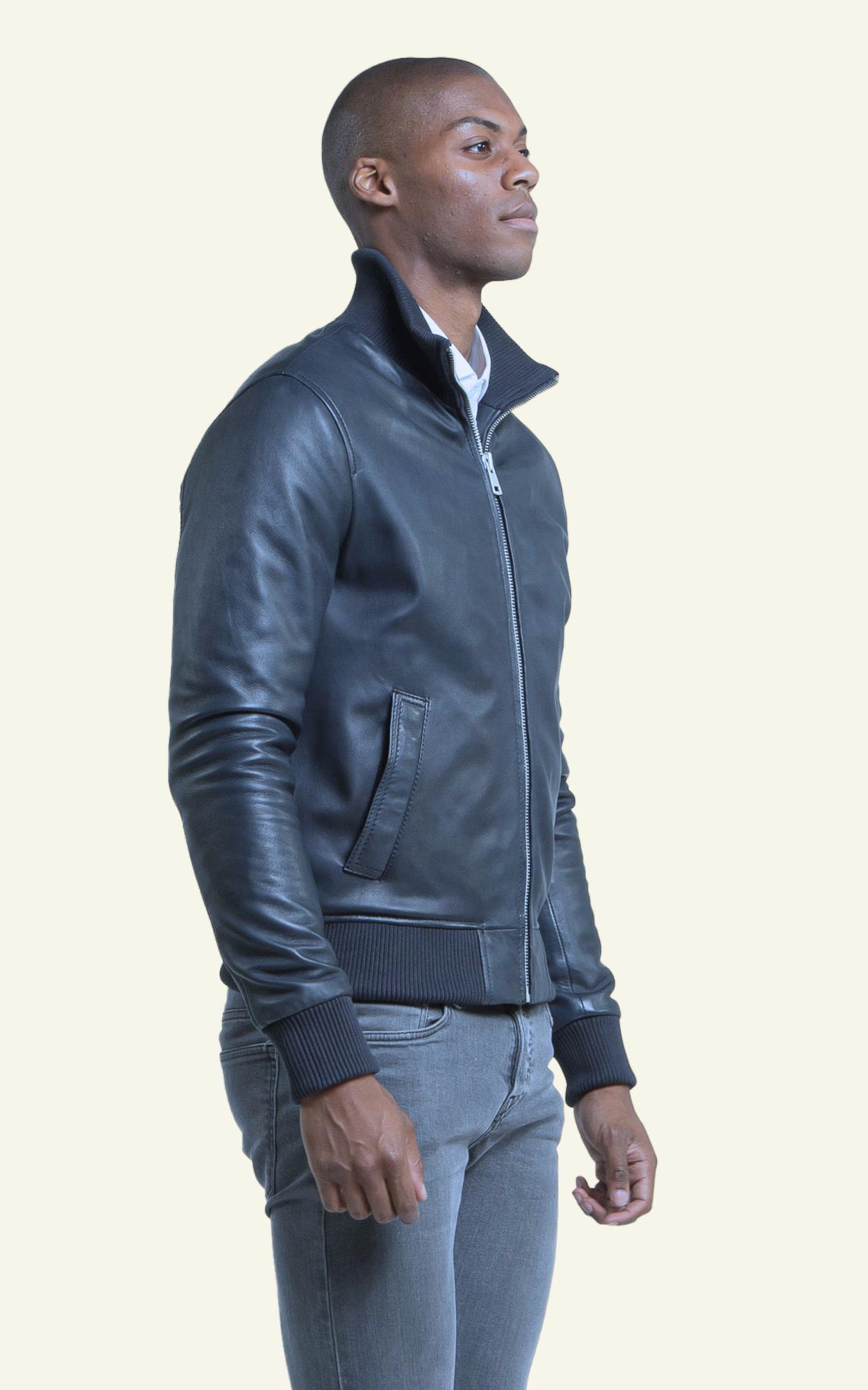 Blouson cuir Paros bleu Serge Pariente