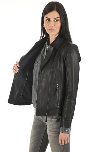 Blouson en cuir agneau noir