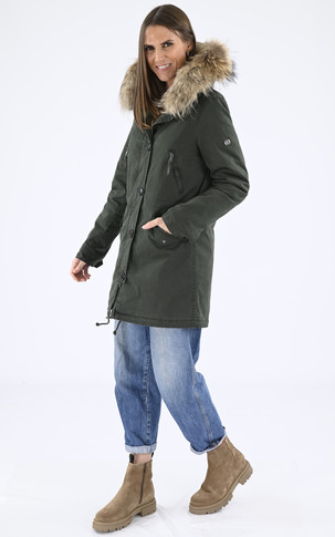 Parka capuche fourrure vert