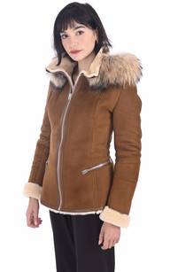 Veste peau lain e velours camel La Canadienne La Canadienne Vestes et 3 4 Peau Lain e Camel