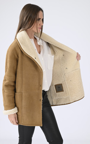 Veste courte peau lainée camel