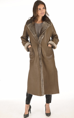 Manteau long peau lainée taupe