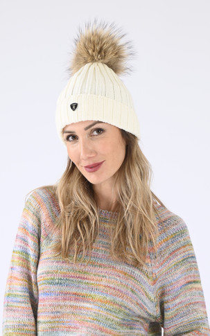 Bonnet laine et raccoon blanc