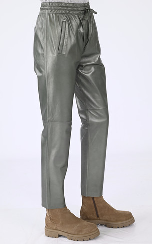 Pantalon jogpant cuir vert métal