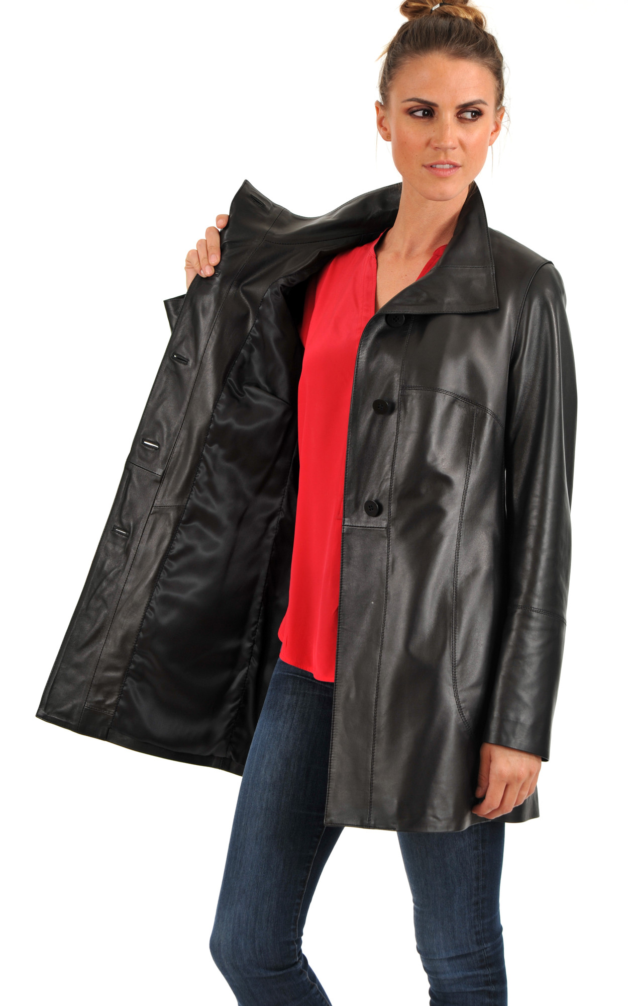 Manteau Cuir Agneau Femme La Canadienne La Canadienne Manteaux et 7 8 Cuir Noir