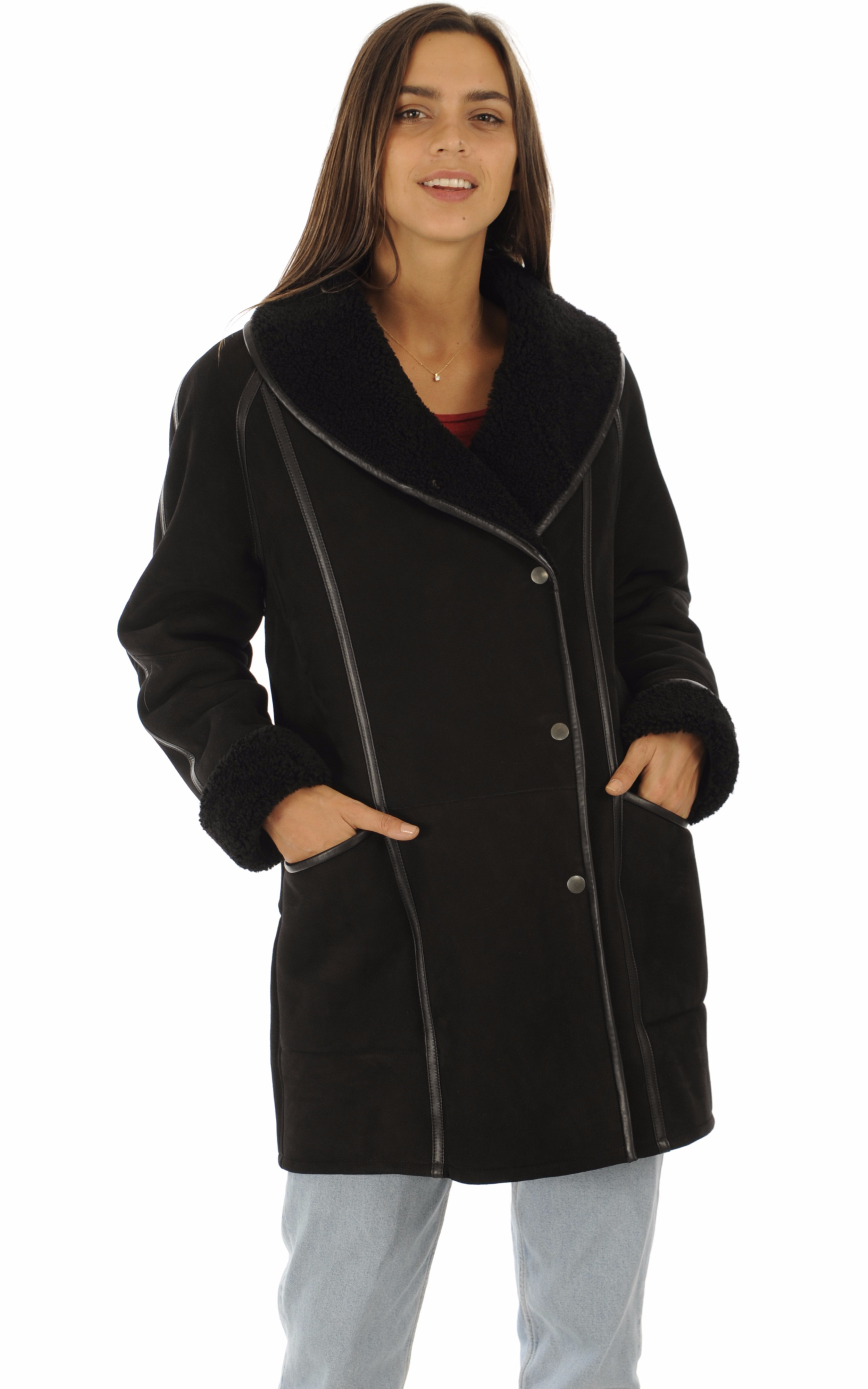 Manteau peau lainée merinos noir La Canadienne