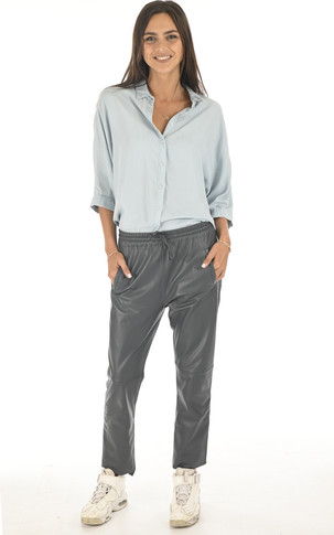 Pantalon jogpant cuir bleu pétrole