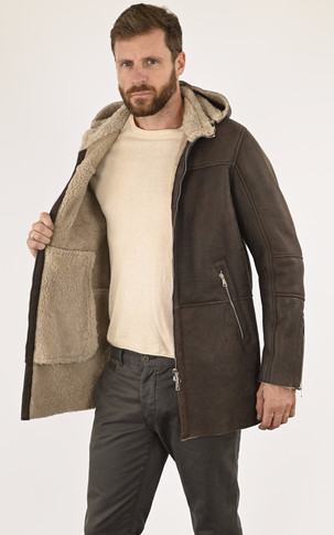 Manteau peau lainée marron