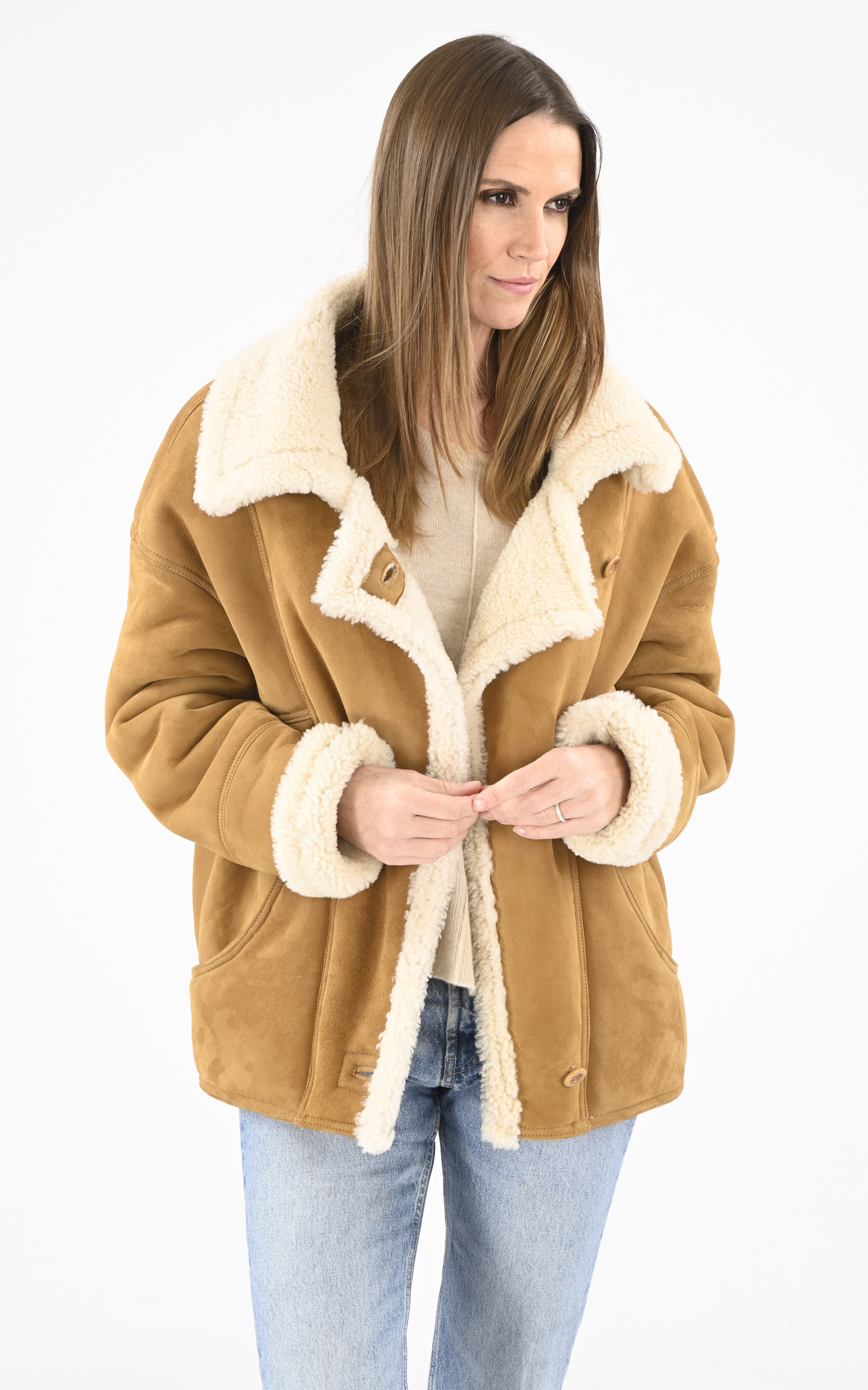 Veste oversize agneau velours beige La Canadienne