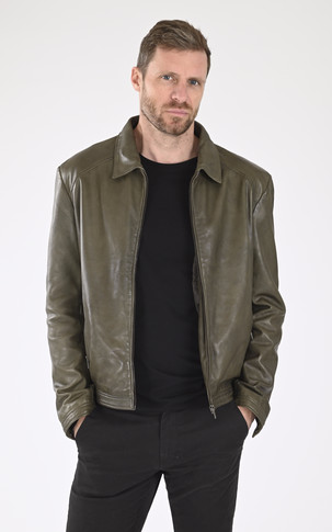Blouson cuir souple agneau kaki