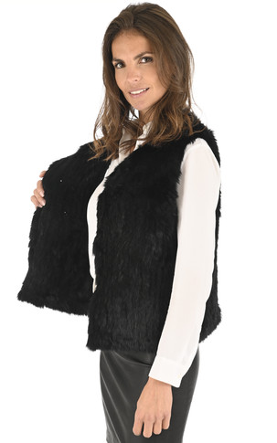 Gilet fourrure de lapin noir