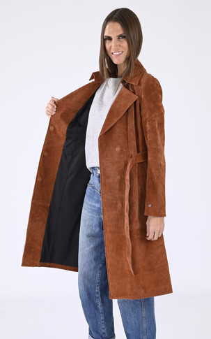 Trench cuir velours marron