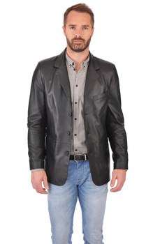 Blazer Cuir Noir Homme