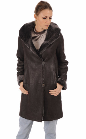Manteau peau lainée marron foncé