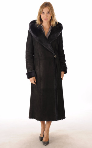 Manteau Peau Lainée Noir Bleuté