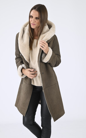 Manteau confort agneau velours taupe