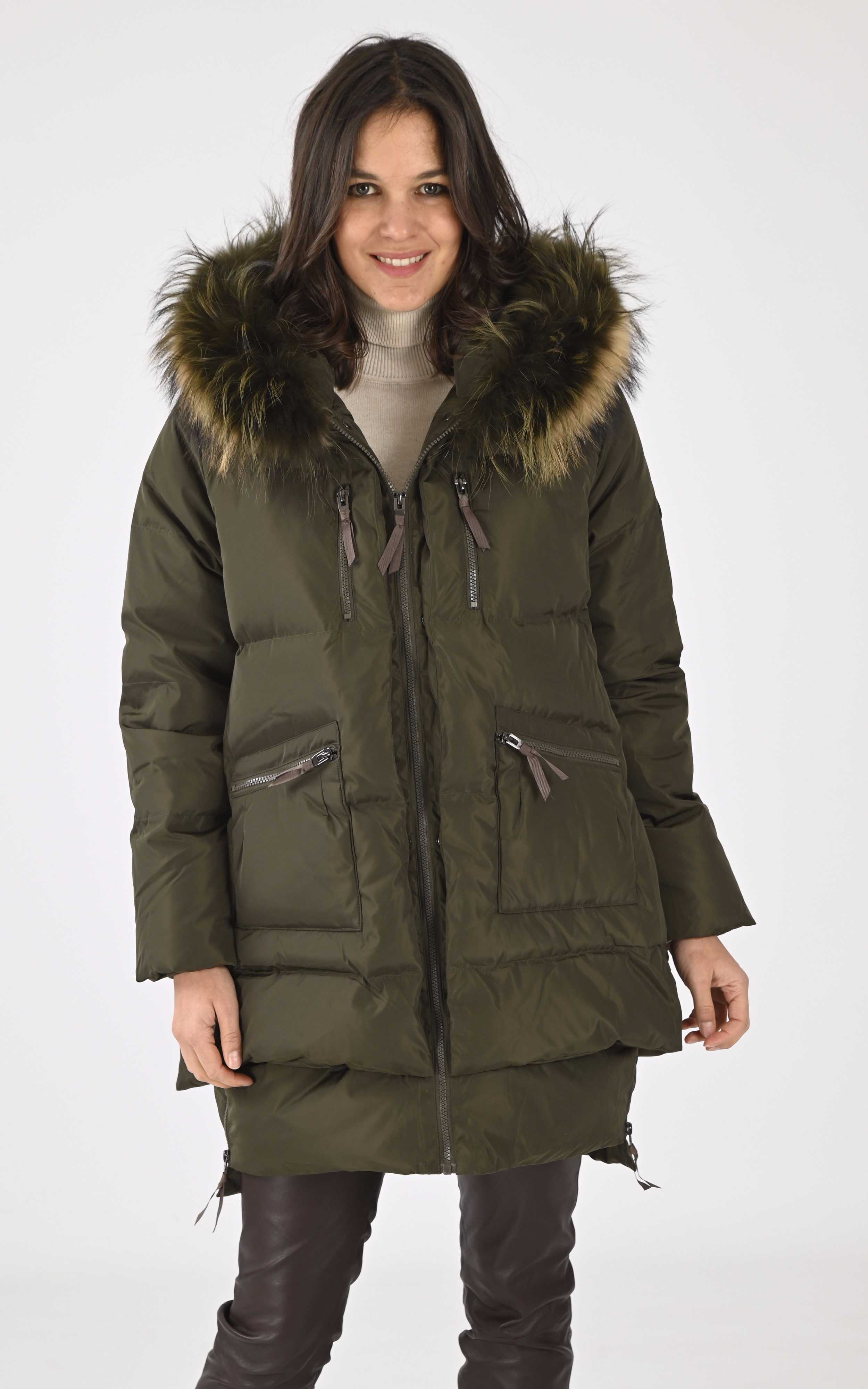 Doudoune  capuche renard kaki Levinsky