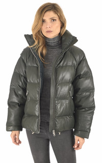Doudoune cuir vert sapin