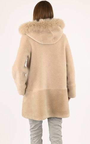 Manteau réversible laine et renard beige