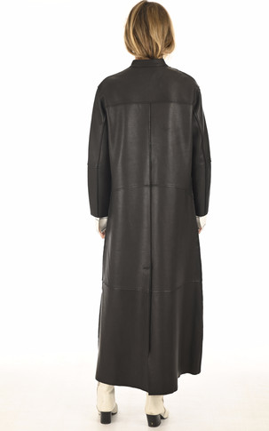 Veste longue cuir agneau noir
