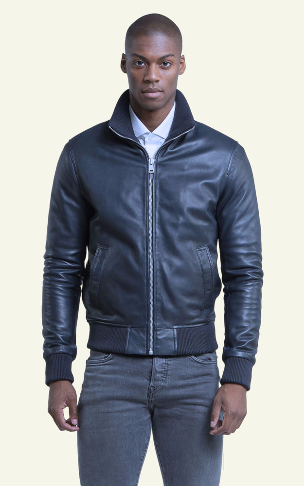 Blouson cuir Paros bleu Serge Pariente