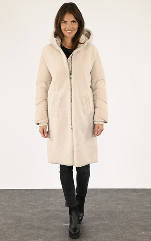 Manteau long bi-matière blanc