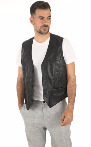 Gilet veston cuir noir