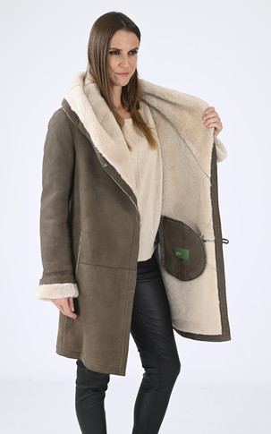 Manteau confort agneau velours taupe