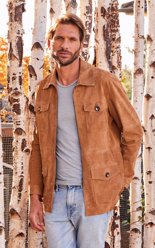 Veste cuir velours beige