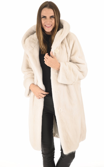 manteau capuche fourrure blanche